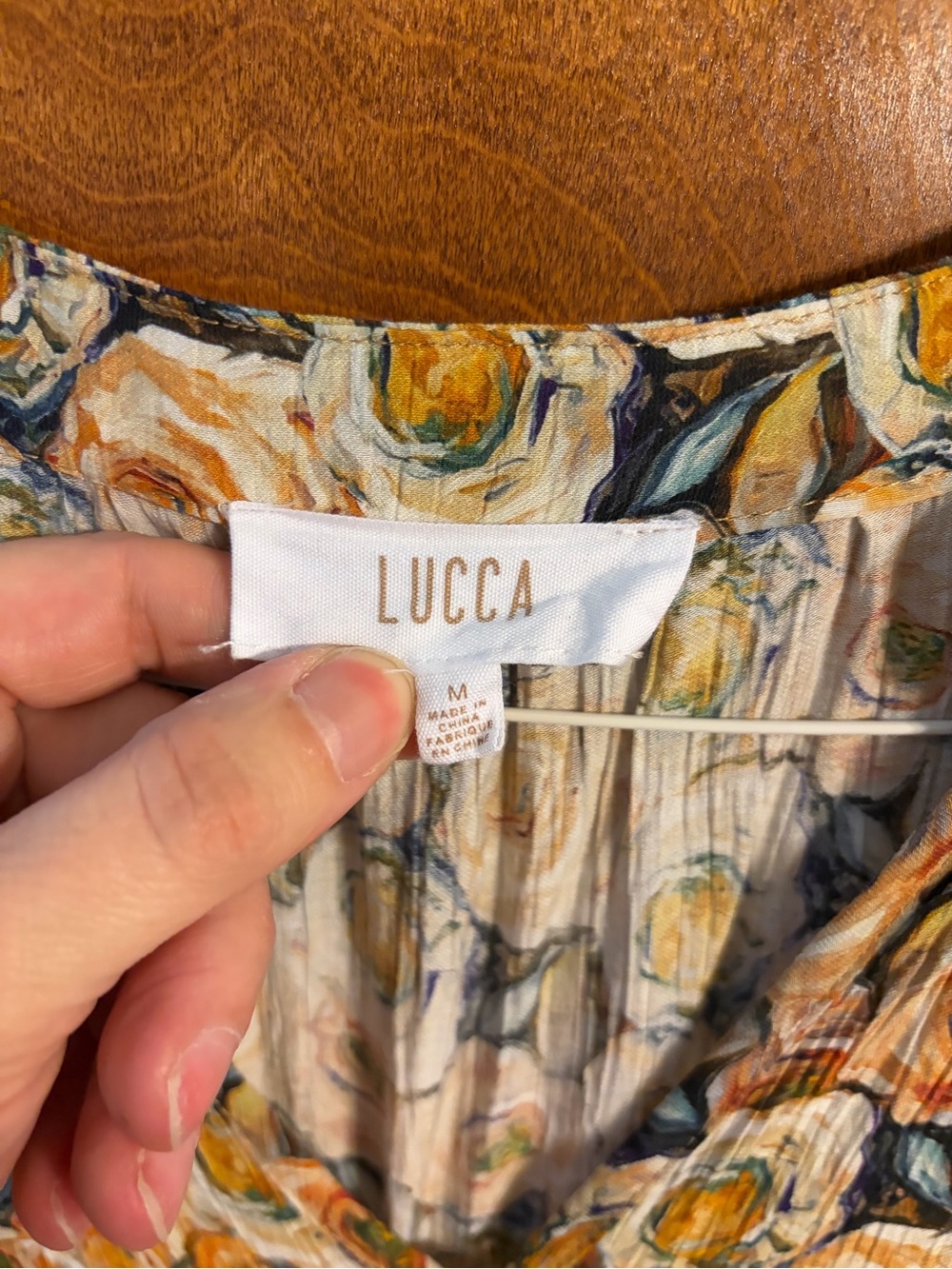 LUCCA Floral Pleated Midi Dress in Ivory and Mustard